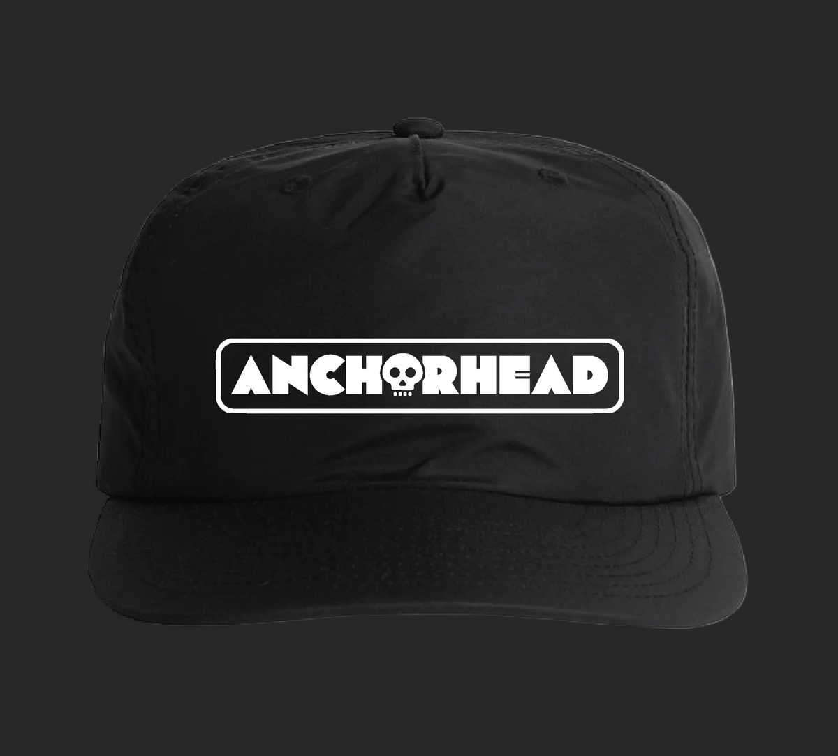 Black cap with 'Anchorhead' logo on a white background
