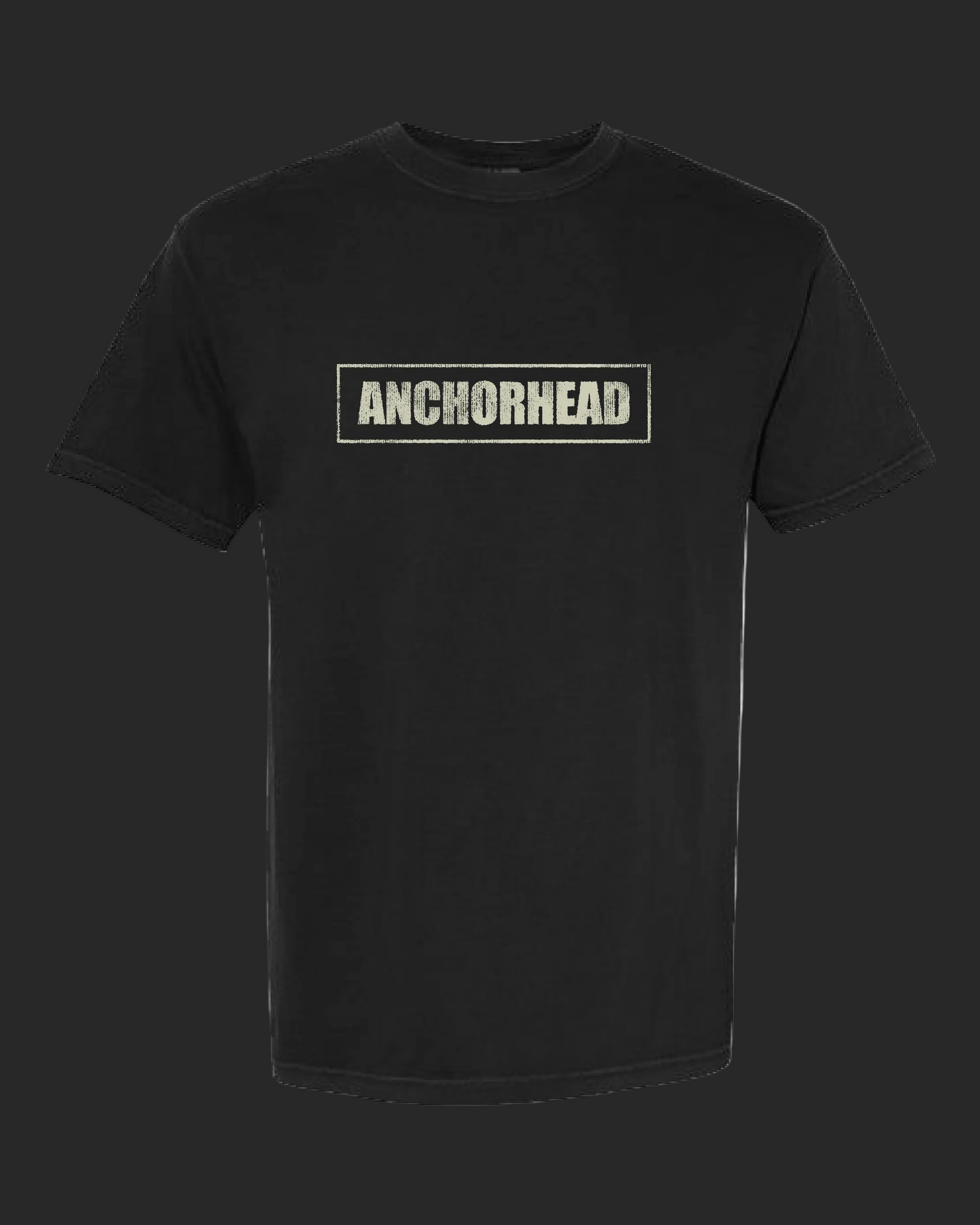 Black t-shirt with 'ANCHORHEAD' logo on a white background
