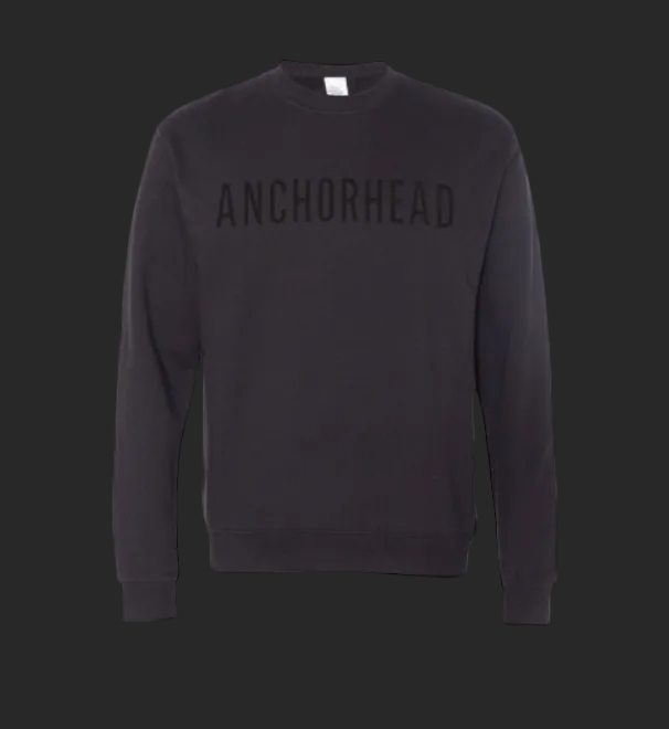 Dark gray sweatshirt with 'ANCHORHEAD' text on a black background